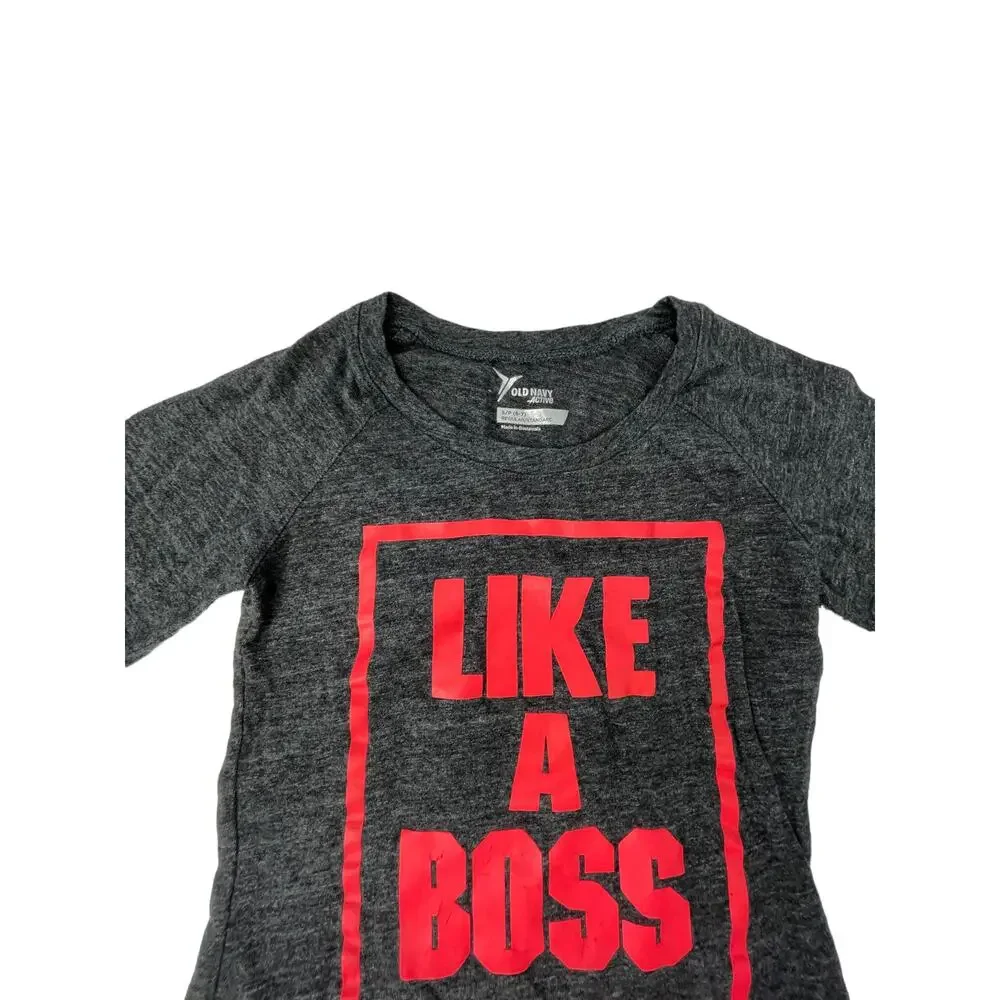 Old Navy Active Boys Gray Red Like A Boss Graphic Long Sleeve Shirt Small 6-7